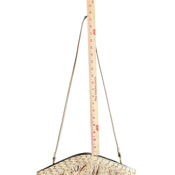 Divina Leather Genuine Snakeskin Print Strap Crossbody Bag Women's Beige Brown - Picture 5 of 7